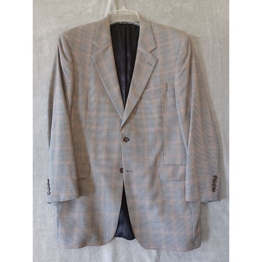 Jack Victor Loretowood Blazer Micro Houndstooth Plaid Cashmere Silk 42L‎ Beige